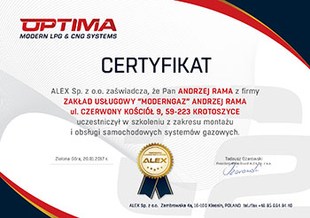 Certyfikat Optima